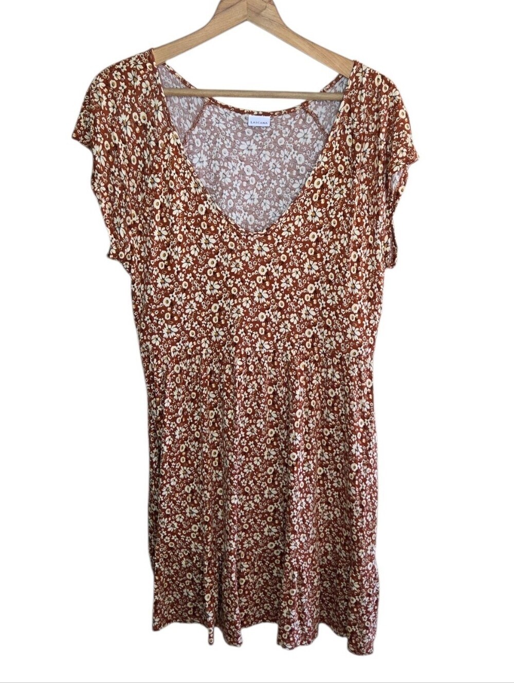 Lascana Brown Cream Floral Print A-line Swing Dress Size 10